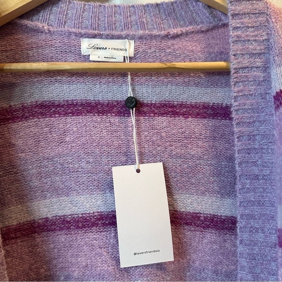 Lovers + Friends Cardigan Sweater Long Striped Knit Purple Size Extra Small New - Picture 6 of 7